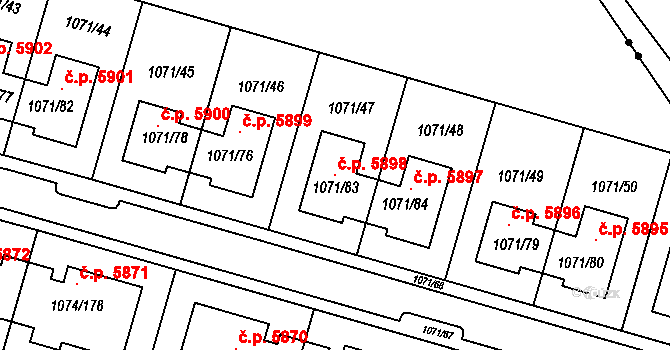Jihlava 5898 na parcele st. 1071/83 v KÚ Jihlava, Katastrální mapa