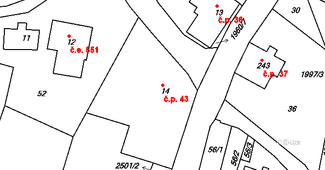 Jílové u Držkova 43 na parcele st. 14 v KÚ Jílové u Držkova, Katastrální mapa