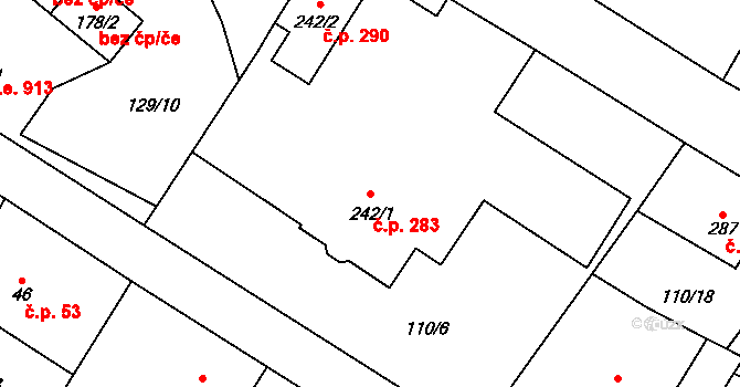 Josefův Důl 283 na parcele st. 242/1 v KÚ Josefův Důl u Jablonce nad Nisou, Katastrální mapa