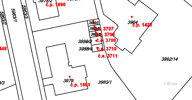 Jihlava 3711 na parcele st. 3980/4 v KÚ Jihlava, Katastrální mapa