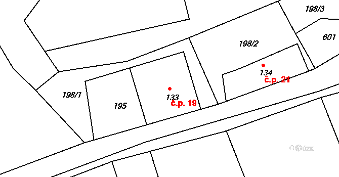 Mozolín 19, Koleč na parcele st. 133 v KÚ Koleč, Katastrální mapa