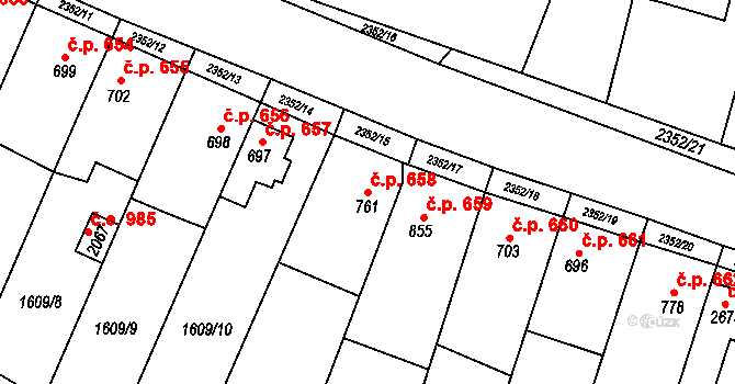 Tišnov 658 na parcele st. 761 v KÚ Tišnov, Katastrální mapa