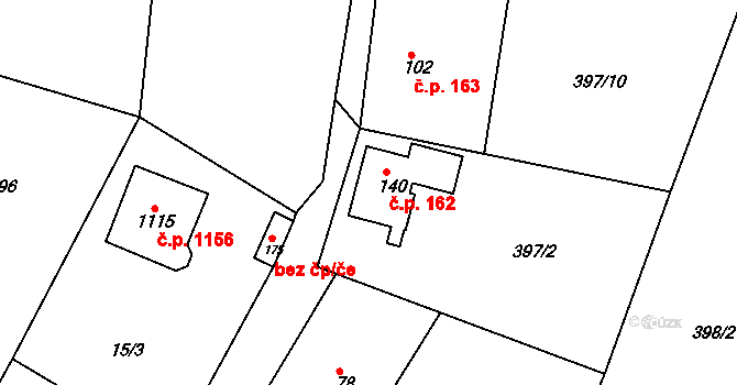 Ládví 162, Kamenice na parcele st. 140 v KÚ Ládví, Katastrální mapa
