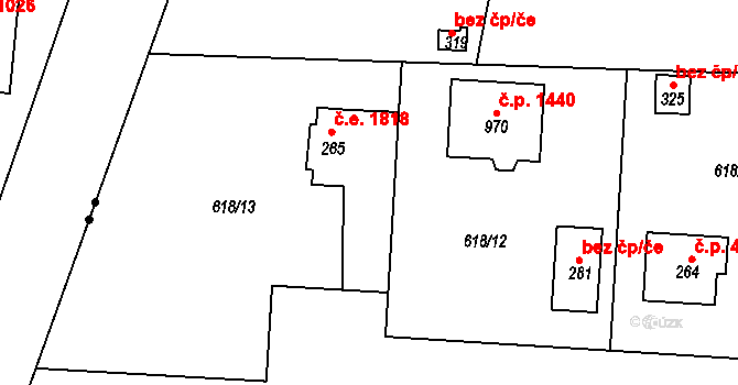 Olešovice 1818, Kamenice na parcele st. 265 v KÚ Ládví, Katastrální mapa