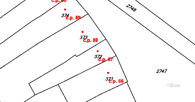 Dačice I 57, Dačice na parcele st. 372 v KÚ Dačice, Katastrální mapa