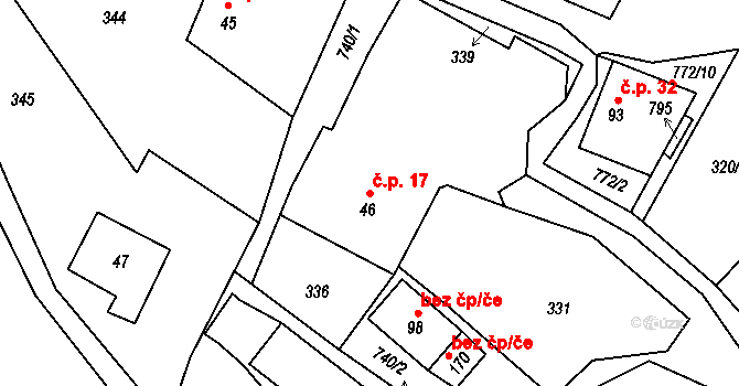 Javorník 17, Proseč pod Ještědem na parcele st. 46 v KÚ Javorník u Českého Dubu, Katastrální mapa