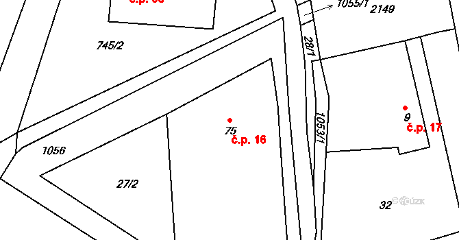 Zhořec 16, Bezdružice na parcele st. 75 v KÚ Zhořec u Bezdružic, Katastrální mapa