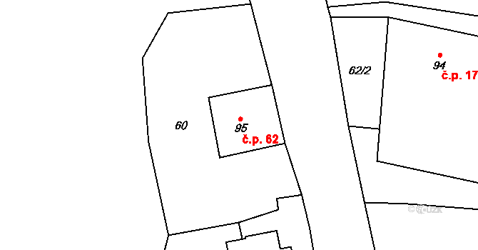 Lezník 62, Polička na parcele st. 95 v KÚ Lezník, Katastrální mapa
