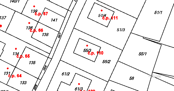 Boršov nad Vltavou 110 na parcele st. 55/3 v KÚ Boršov nad Vltavou, Katastrální mapa