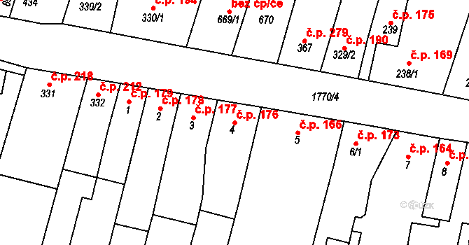 Libochovice 176 na parcele st. 4 v KÚ Libochovice, Katastrální mapa