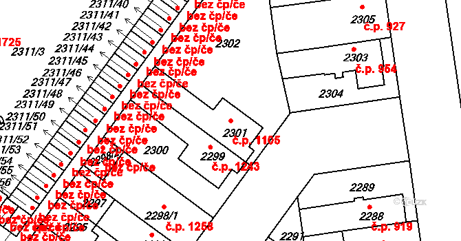 Roudnice nad Labem 1105 na parcele st. 2301 v KÚ Roudnice nad Labem, Katastrální mapa