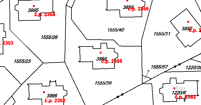 Rožnov pod Radhoštěm 2355 na parcele st. 3858 v KÚ Rožnov pod Radhoštěm, Katastrální mapa