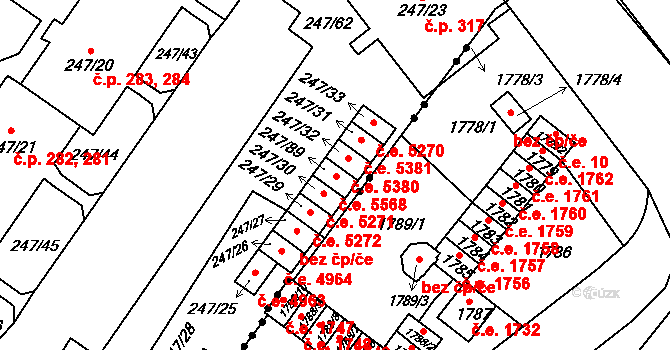 Všebořice 5568, Ústí nad Labem na parcele st. 247/89 v KÚ Všebořice, Katastrální mapa