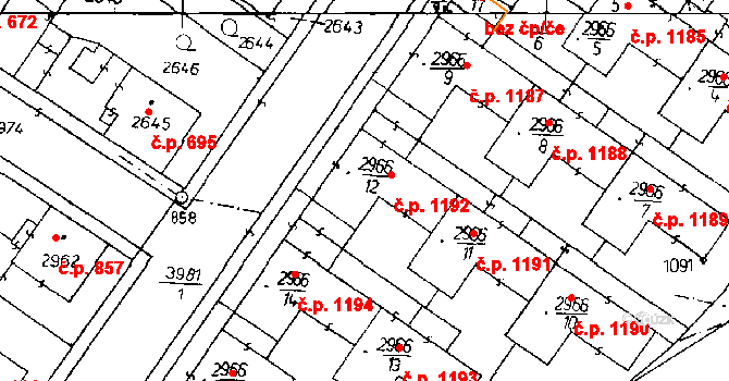 Poděbrady III 1192, Poděbrady na parcele st. 2966/12 v KÚ Poděbrady, Katastrální mapa