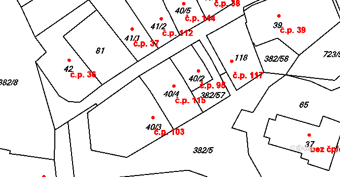 Dukovany 115 na parcele st. 40/4 v KÚ Dukovany, Katastrální mapa