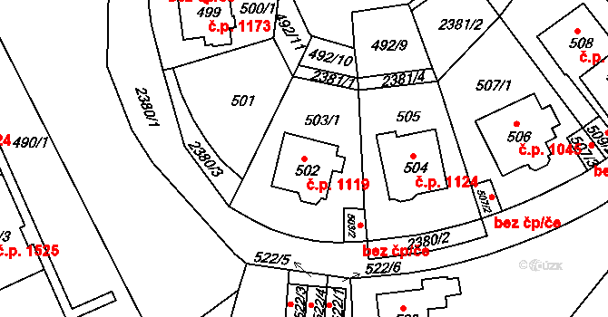 Trnovany 1119, Teplice na parcele st. 502 v KÚ Teplice-Trnovany, Katastrální mapa