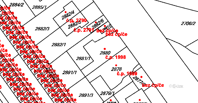 Teplice 1998 na parcele st. 2880 v KÚ Teplice, Katastrální mapa