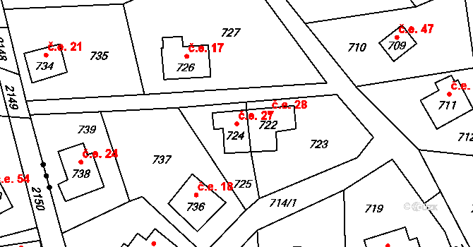 Pržno 27 na parcele st. 724 v KÚ Pržno, Katastrální mapa