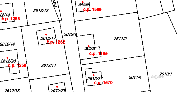 Frýdlant 1195, Frýdlant nad Ostravicí na parcele st. 2612/25 v KÚ Frýdlant nad Ostravicí, Katastrální mapa