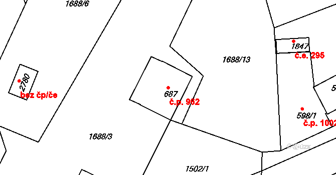 Litovel 962 na parcele st. 687 v KÚ Litovel, Katastrální mapa