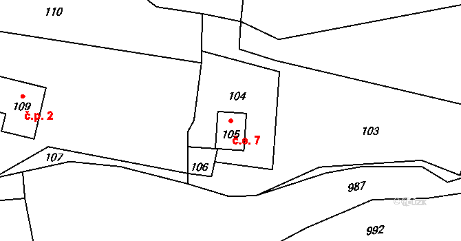 Suletice 7, Homole u Panny na parcele st. 105 v KÚ Suletice, Katastrální mapa