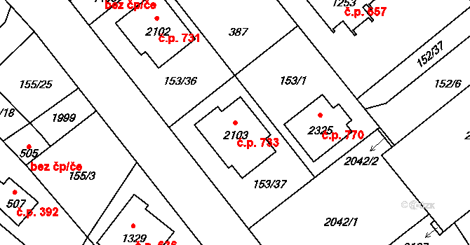Úšovice 733, Mariánské Lázně na parcele st. 2103 v KÚ Úšovice, Katastrální mapa