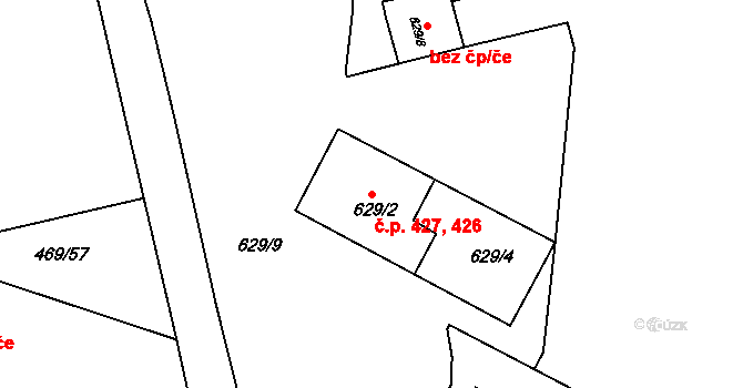Svatava 426,427 na parcele st. 629/2 v KÚ Svatava, Katastrální mapa