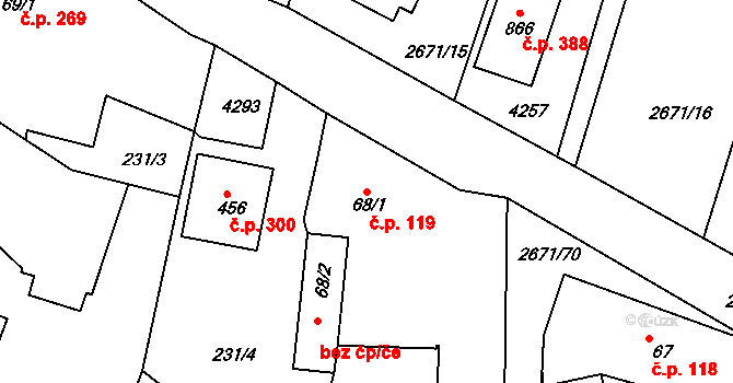 Černilov 119 na parcele st. 68/1 v KÚ Černilov, Katastrální mapa