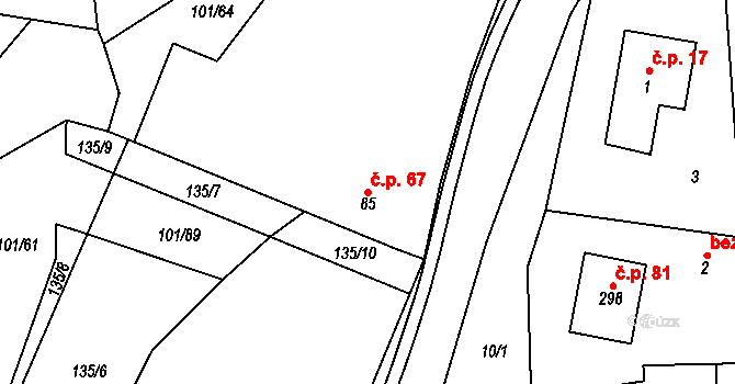 Hřebečníky 67 na parcele st. 85 v KÚ Hřebečníky, Katastrální mapa