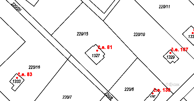 Nové Strašecí 81 na parcele st. 1327 v KÚ Nové Strašecí, Katastrální mapa
