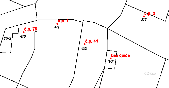 Račice 41 na parcele st. 4/2 v KÚ Račice nad Berounkou, Katastrální mapa