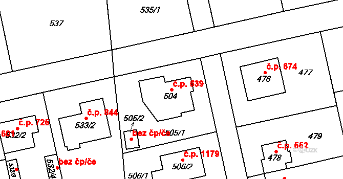 Řeporyje 539, Praha na parcele st. 504 v KÚ Řeporyje, Katastrální mapa