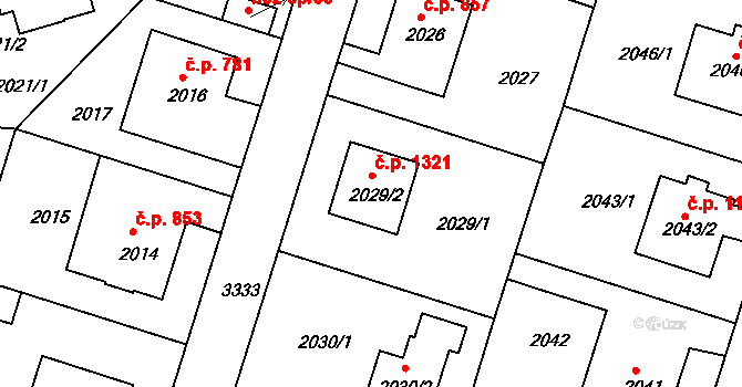 Michle 1321, Praha na parcele st. 2029/2 v KÚ Michle, Katastrální mapa