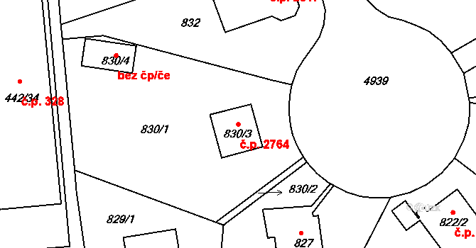 Smíchov 2764, Praha na parcele st. 830/3 v KÚ Smíchov, Katastrální mapa
