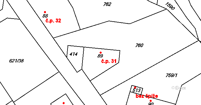 Halouny 31, Svinaře na parcele st. 89 v KÚ Svinaře, Katastrální mapa