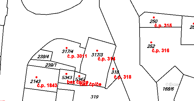 Dvůr Králové nad Labem 314 na parcele st. 317/3 v KÚ Dvůr Králové nad Labem, Katastrální mapa