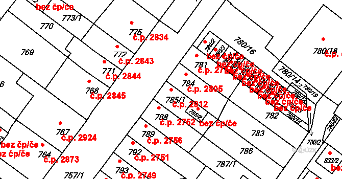 Chomutov 2912 na parcele st. 785/1 v KÚ Chomutov II, Katastrální mapa