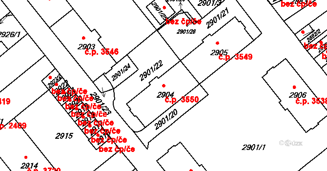 Chomutov 3550 na parcele st. 2904 v KÚ Chomutov II, Katastrální mapa