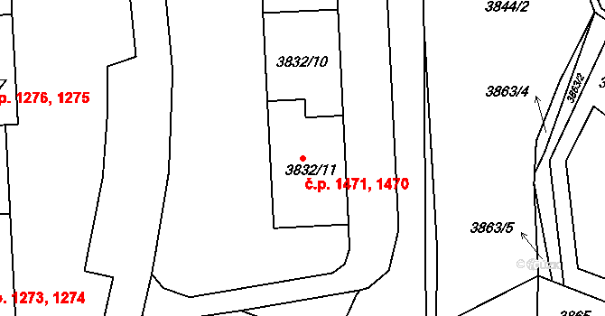 Jirkov 1470,1471 na parcele st. 3832/11 v KÚ Jirkov, Katastrální mapa