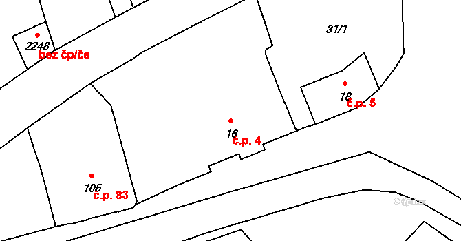 Úšovice 4, Mariánské Lázně na parcele st. 16 v KÚ Úšovice, Katastrální mapa