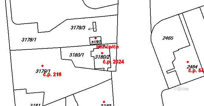 Černá Pole 2024, Brno na parcele st. 3180/2 v KÚ Černá Pole, Katastrální mapa