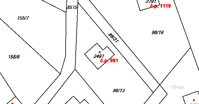 Velké Karlovice 991 na parcele st. 2491 v KÚ Velké Karlovice, Katastrální mapa