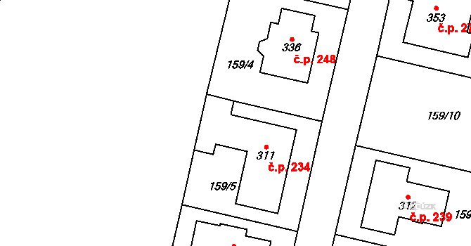 Zbuzany 234 na parcele st. 311 v KÚ Zbuzany, Katastrální mapa