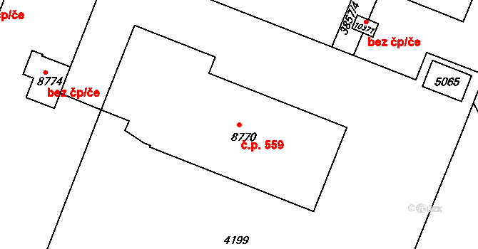 Polabiny 559, Pardubice na parcele st. 8770 v KÚ Pardubice, Katastrální mapa
