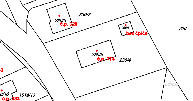 Bořitov 374 na parcele st. 230/5 v KÚ Bořitov, Katastrální mapa