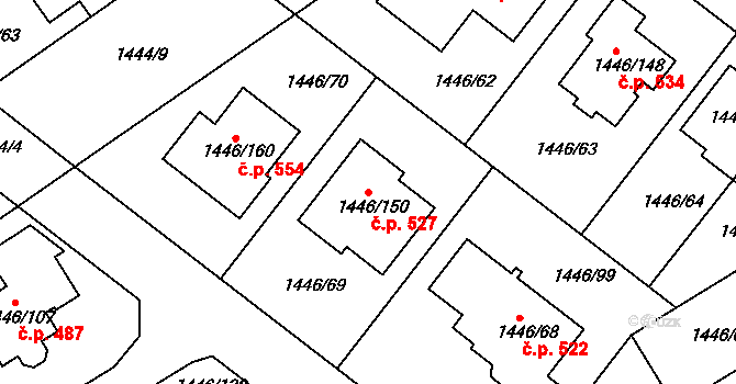 Troubsko 527 na parcele st. 1446/150 v KÚ Troubsko, Katastrální mapa