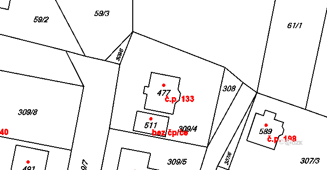 Doubravčice 133 na parcele st. 477 v KÚ Doubravčice, Katastrální mapa