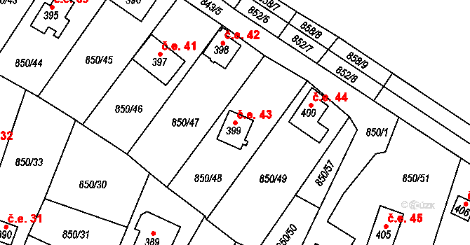 Lužný 43, Perštejn na parcele st. 399 v KÚ Černýš, Katastrální mapa