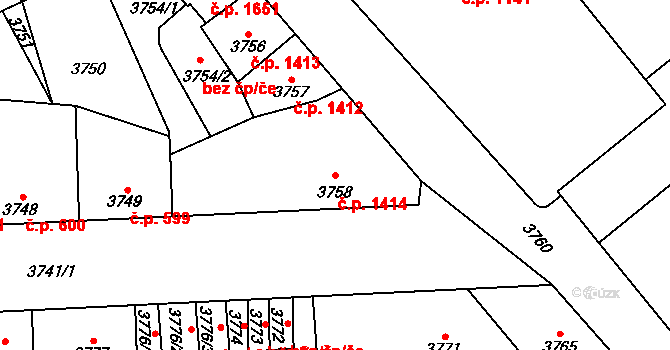 Kladno 1414 na parcele st. 3758 v KÚ Kladno, Katastrální mapa