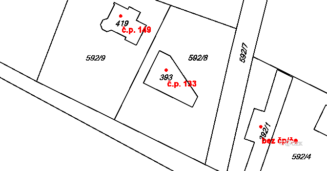 Žernovka 133, Mukařov na parcele st. 393 v KÚ Žernovka, Katastrální mapa
